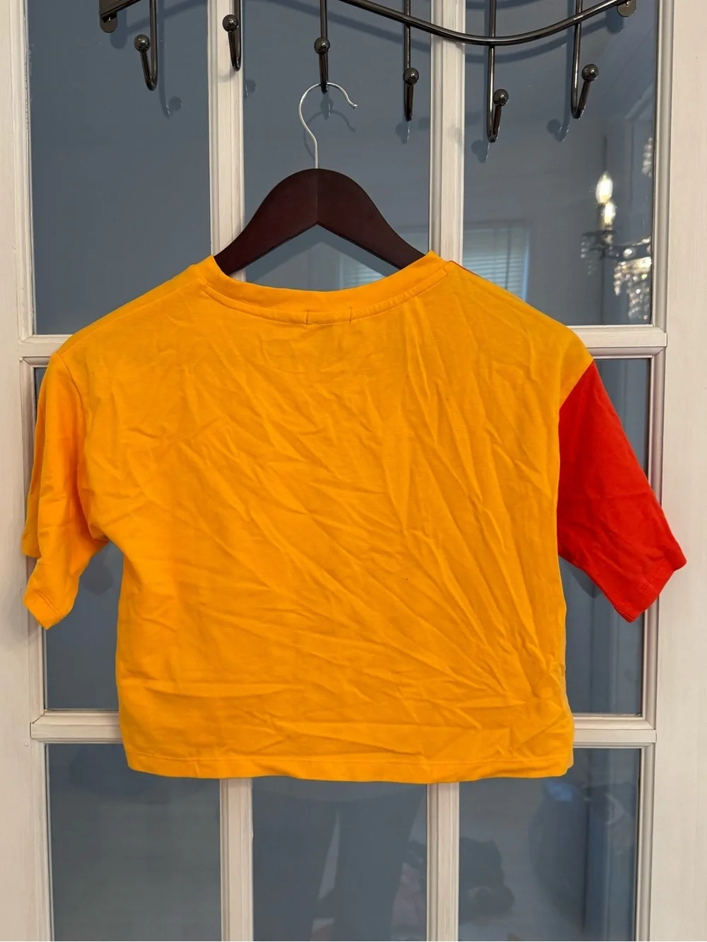 UNITED COLORS OF BENETTON Women’s Red & Yellow Color Block Short Sleeve Crop Top